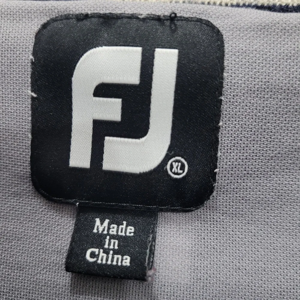 FootJoy Mens‎ Wool Full Zip Golf Sweater Navy Blue Windowpane Lined XLarge FJ